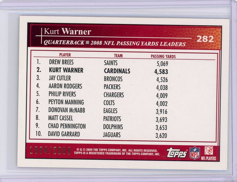 Kurt Warner 2009 Topps League Leaders 54 Years of Collecting gold 