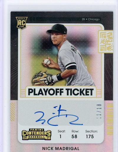 Nick Madrigal 2021 Panini Contenders RC Playoff Ticket Auto 11/18