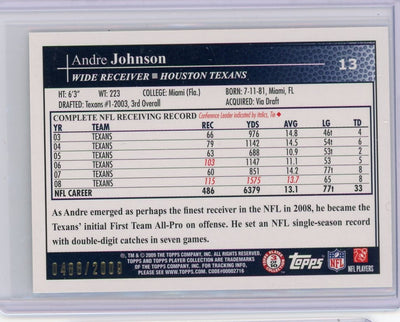 Andre Johnson 2009 Topps NFL Kickoff stamped #'d 0488/2009