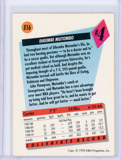 Dikembe Mutombo 1992 SkyBx rookie #516