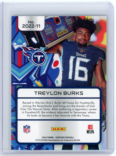 Treylon Burks 2022 Panini Certified Graffiti red/blue foil rookie card #'d 99/99