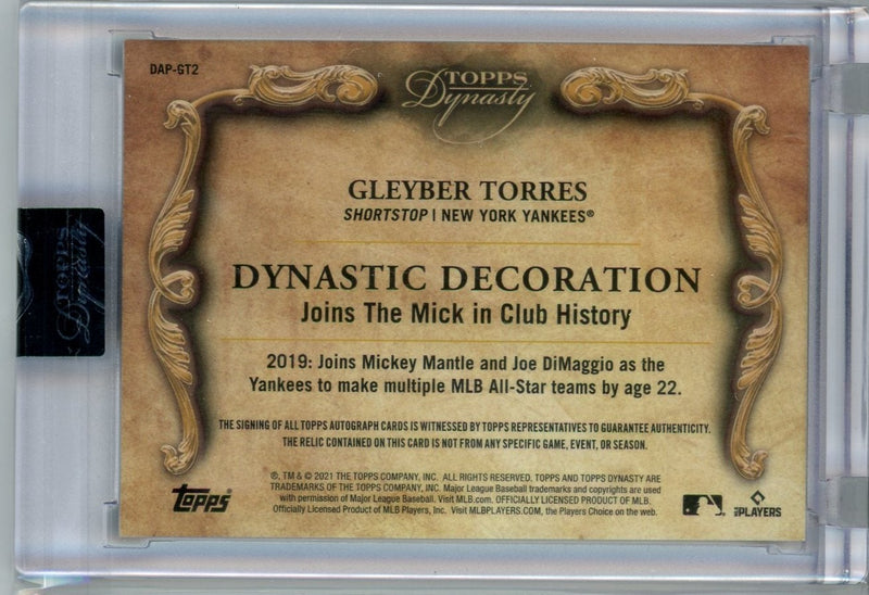 2021 Topps Dynasty Gleyber Torres Patch Auto SSP 7/10 Yankees 