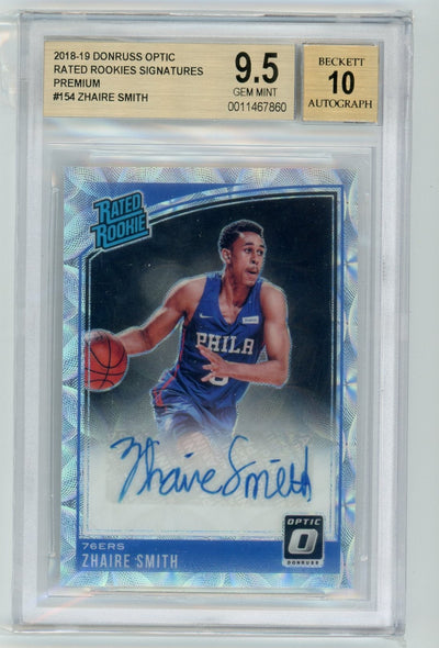 2018-19 Optic Premium Zhaire Smith RC Auto #6/10 Rated Rookie BGS 9.5/10 Gem