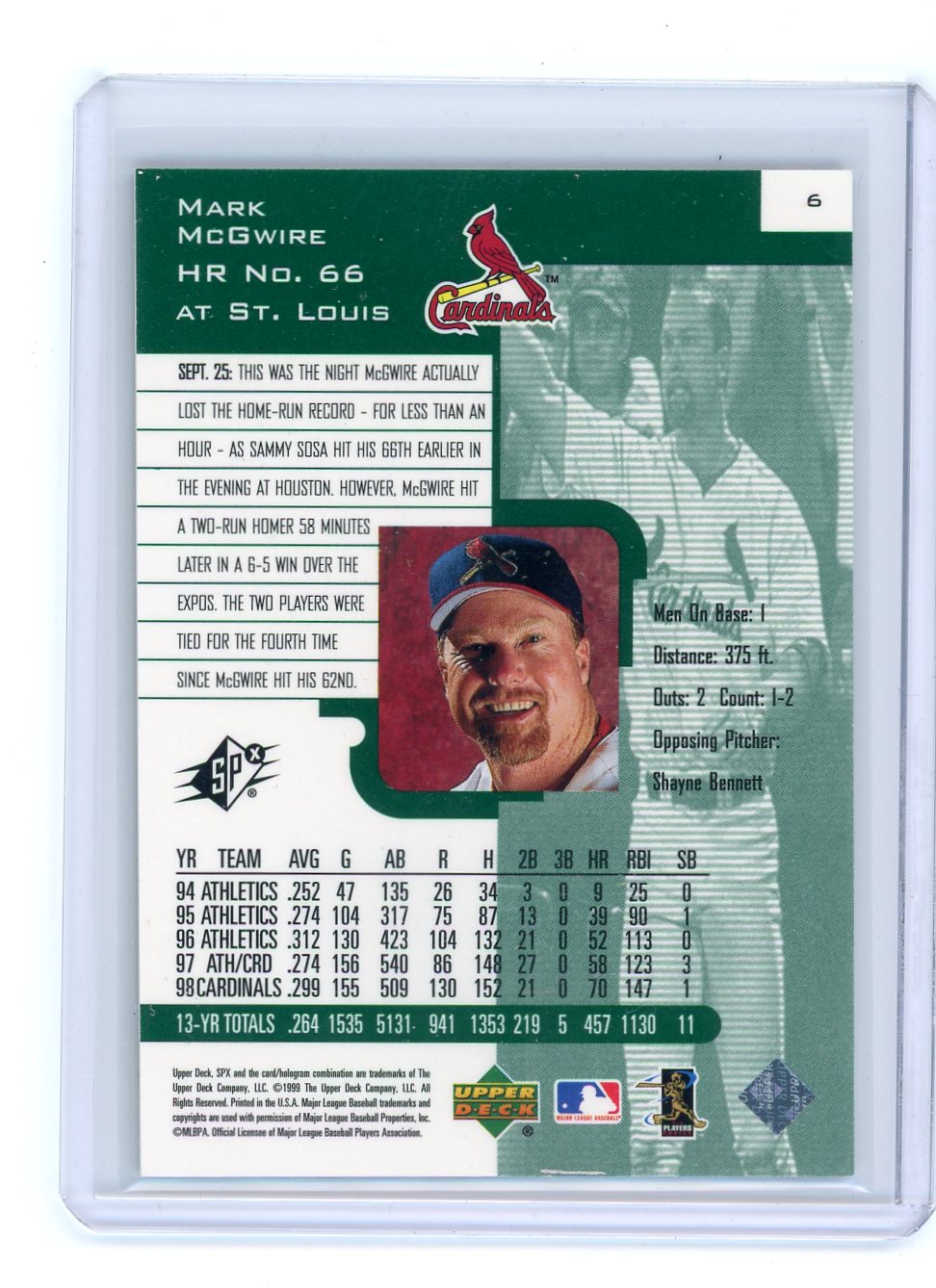 Mark McGwire 1999 Upper Deck SPx Radiance HR #66 #'d 78/100