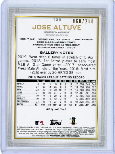 Jose Altuve 2019 Topps Gallery Private Issue #'d 068/250