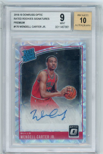 2018-19 Optic Premium Wendell Carter Jr. RC Auto #6/10 Rated Rookie BGS 9/10