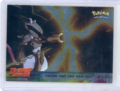 Mewtwo Strikes Back "Trying out the New Toy" 1998 Topps Pokémon Movie Animation Edition blue logo foil #7