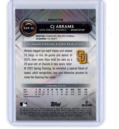 CJ Abrams 2022 Bowman Sterling refractor rookie card #'d 026/199
