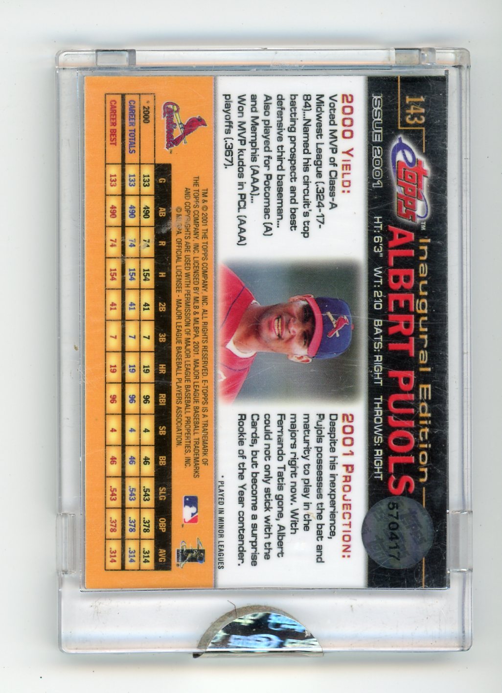 Albert Pujols 2001 eTopps Rookie Card #143