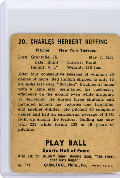 Red Ruffing 1941 Play Ball #20 Yankees