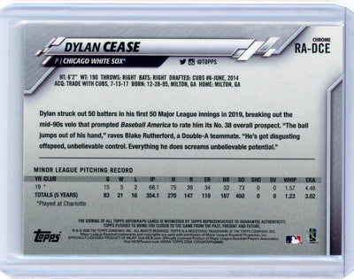 Dylan Cease 2020 Topps Chrome autograph rookie card