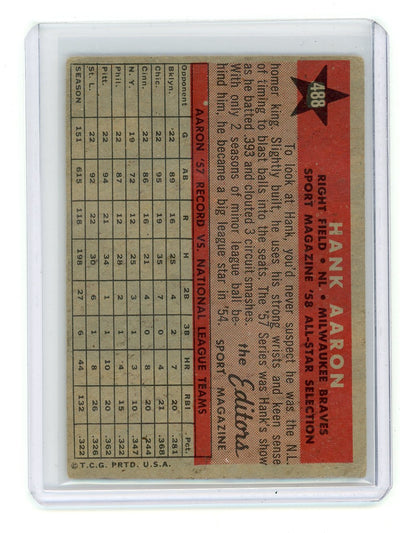 Hank Aaron 1958 Topps '58 All Star Selection #488