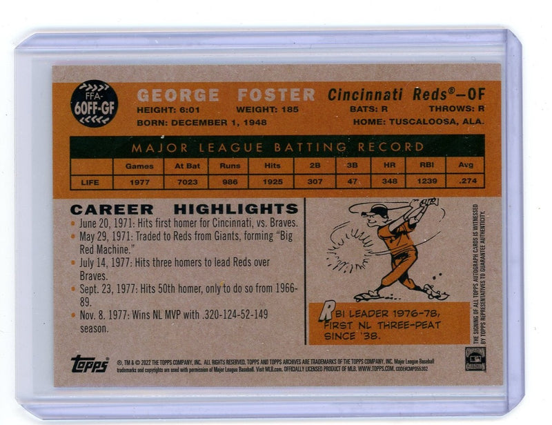 George Foster 2022 Topps Archives Fan-Favorites autograph – Piece