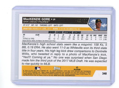 Mackenzie Gore 2022 Topps Archives gold foil rookie card #'d 49/50