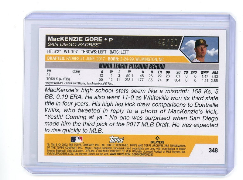 Mackenzie Gore 2022 Topps Archives gold foil rookie card 
