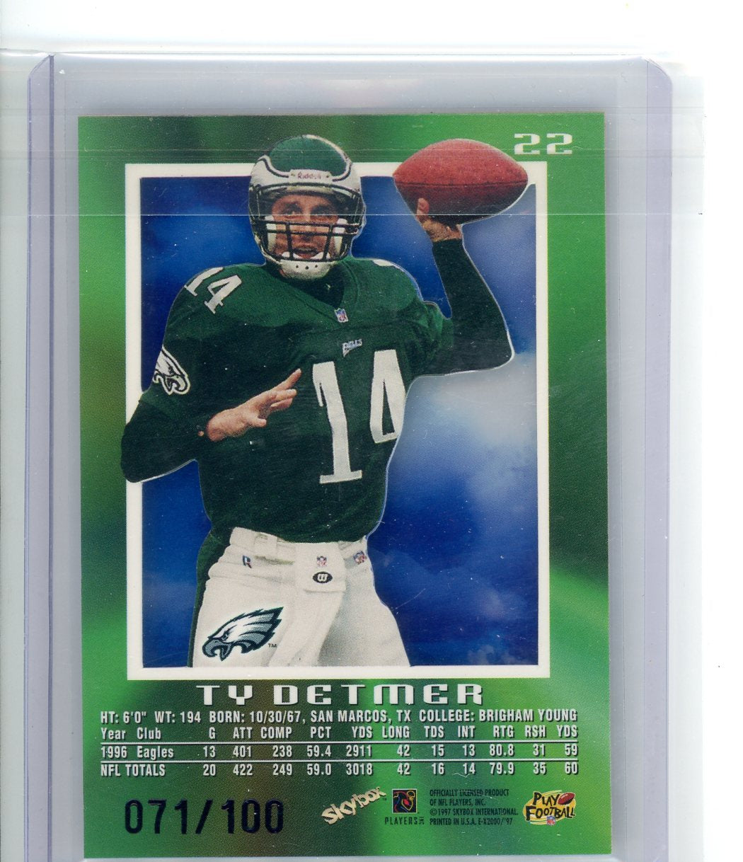 Ty Detmer 1997 Skybx E-X2000 Essential Credentials #'d 71/100