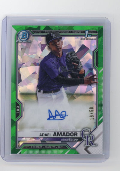 Adael Amador 2021 1st Bowman Sapphire autograph green #'d 19/50