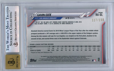Gavin Lux 2020 Topps Chrome Blue Wave Refractor 117/150 BGS 9 Auto 10