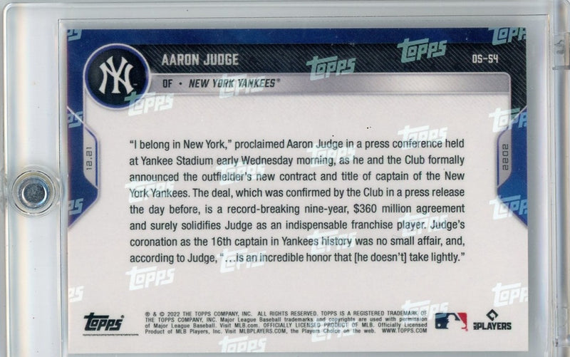 Aaron Judge 16th Captain In Yankees History 2022 MLB TOPPS NOW Card OS54 10/25