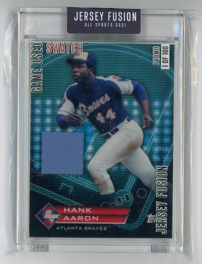 Hank Aaron 2021 Jersey Fusion game-used swatch promo #'d /100
