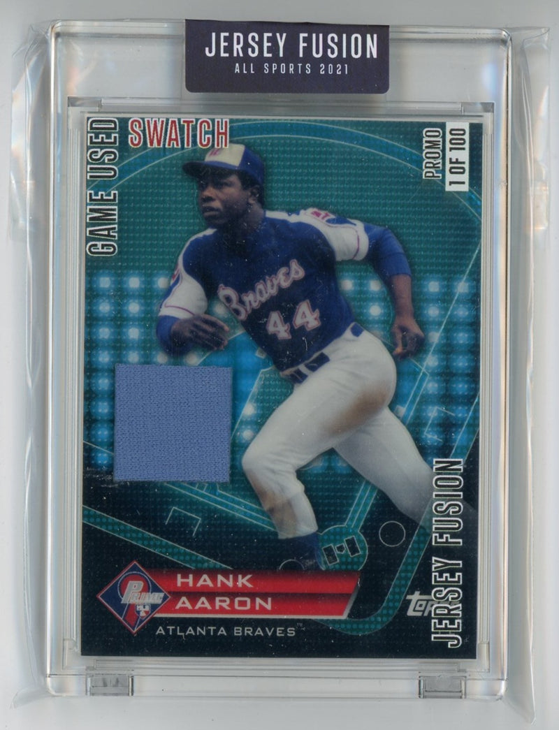 Hank Aaron 2021 Jersey Fusion game-used swatch promo 