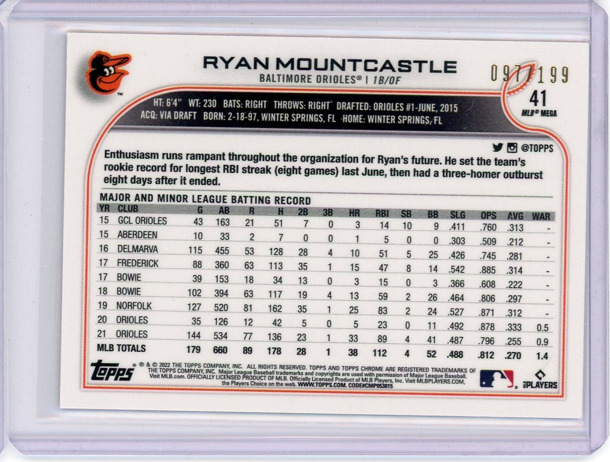 Ryan Mountcastle 2022 Topps Chrome Logofractor pink refractor #"d 097/199