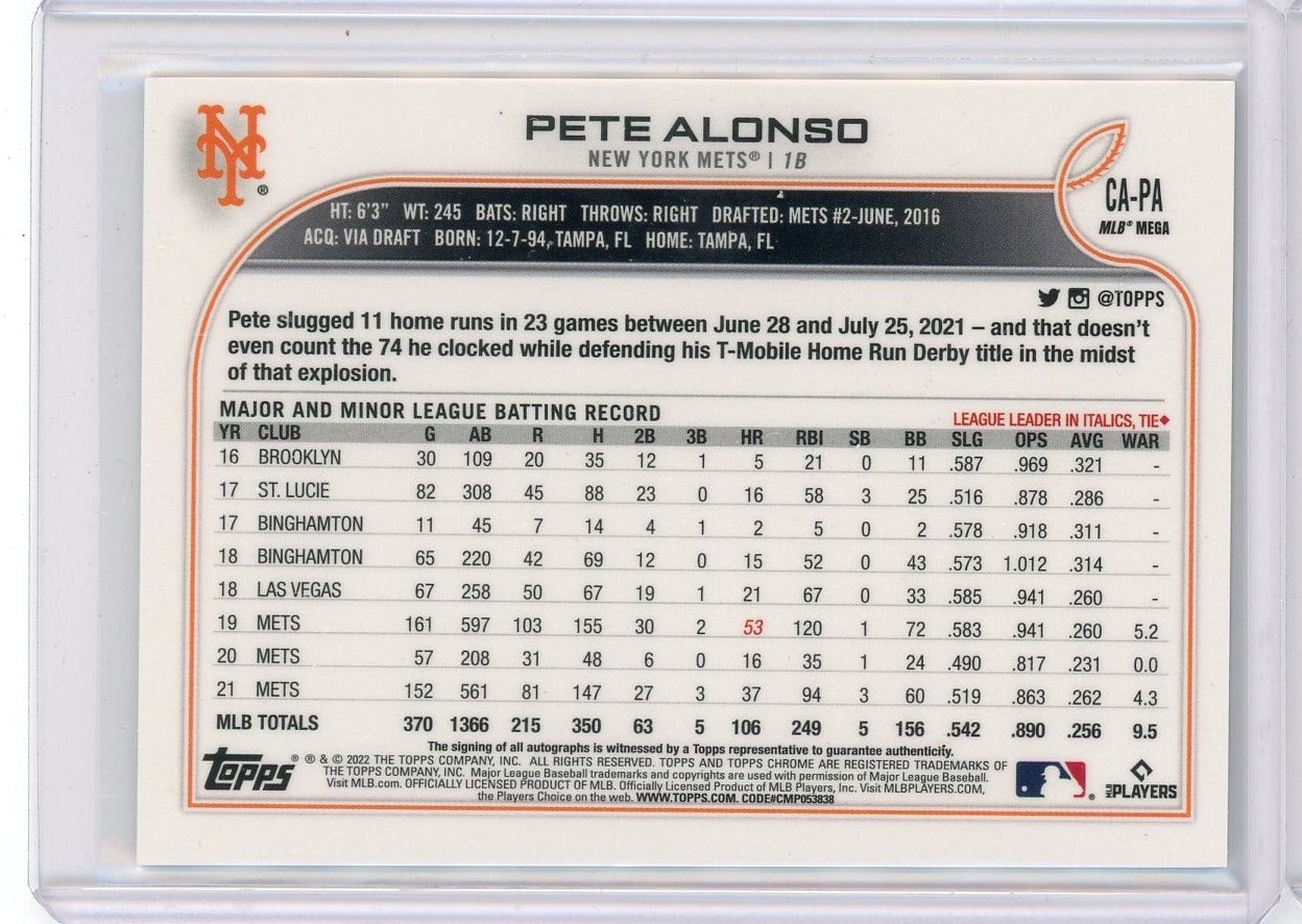 Pete Alonso 2022 Topps Chrome Logofractor autograph Piece Of The Game