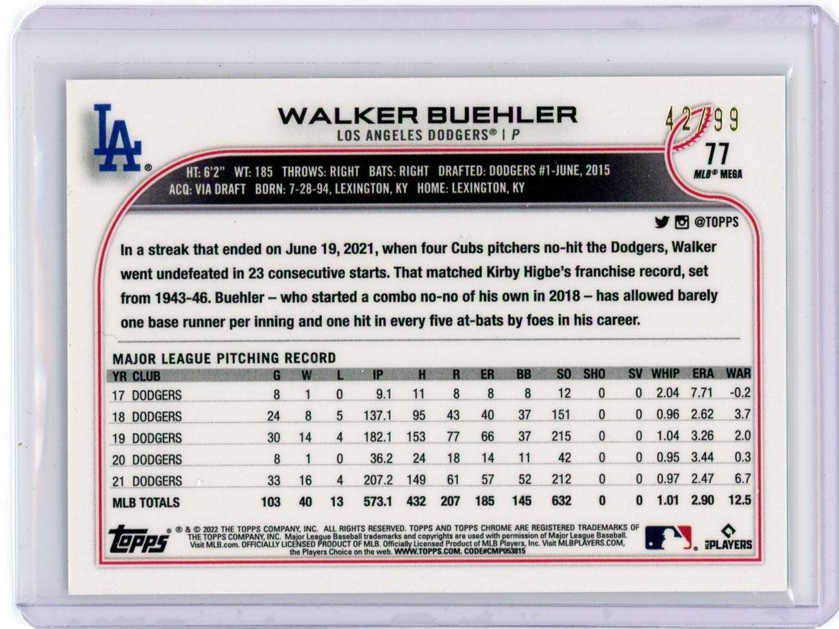Walker Buehler 2022 Topps Chrome Logofractor green refractor #'d 42/99