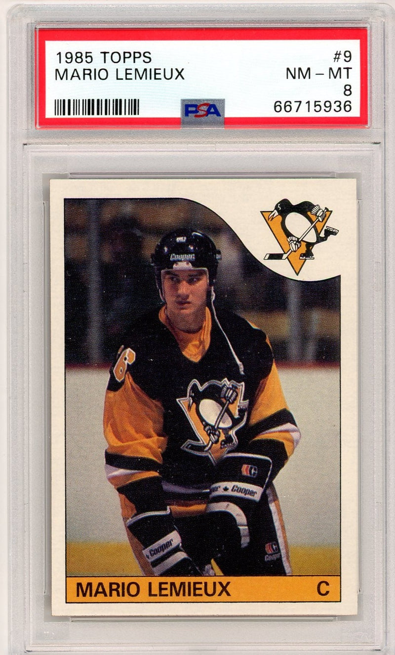 Mario Lemieux 1985 Topps PSA 8 rookie card