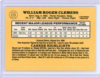 Roger Clemens 1985 Donruss rookie card #273