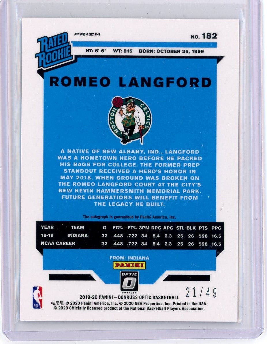 Romeo Langford 2019-20 Panini Donruss Optic Purple Stars FOTL rookie autograph #"d 21/49