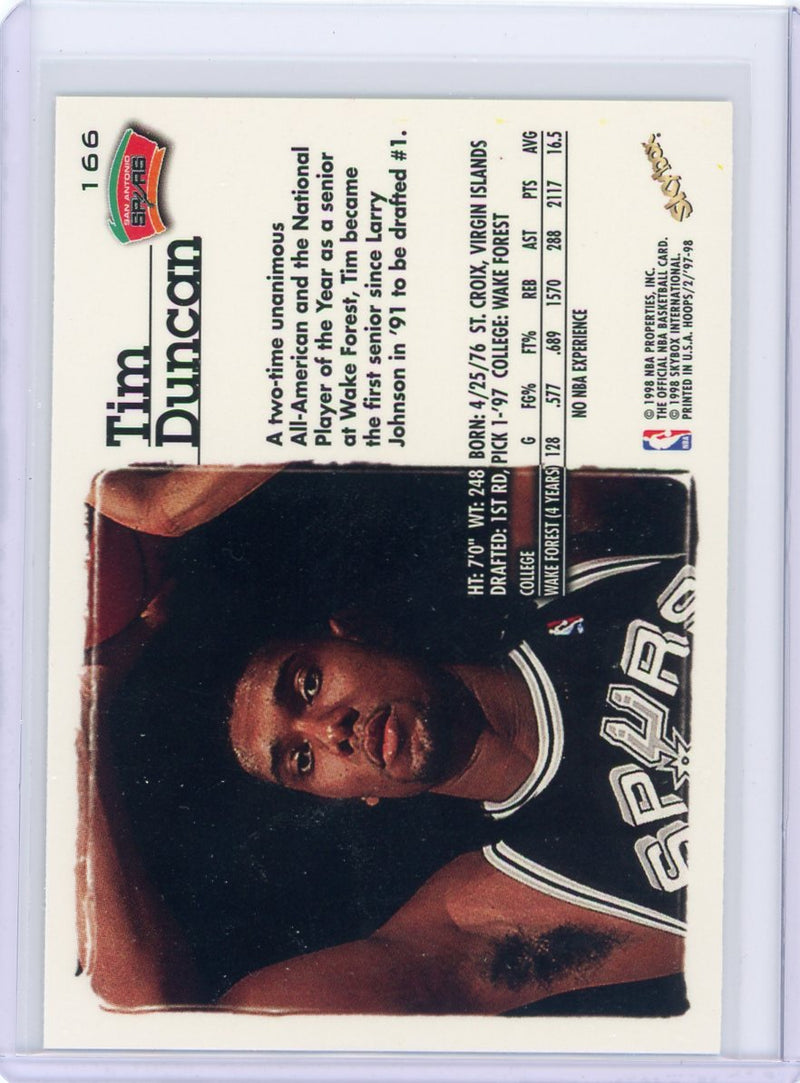 Tim Duncan 1998 SkyBx NBA Hoops rookie card