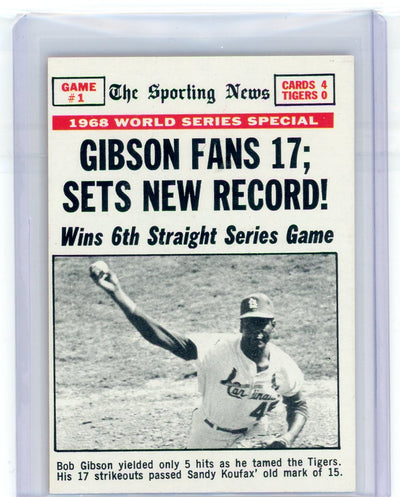 1969 Topps #162 World Series Gm. 1 Sporting News "Gibson Fans 17; Sets New Record!"
