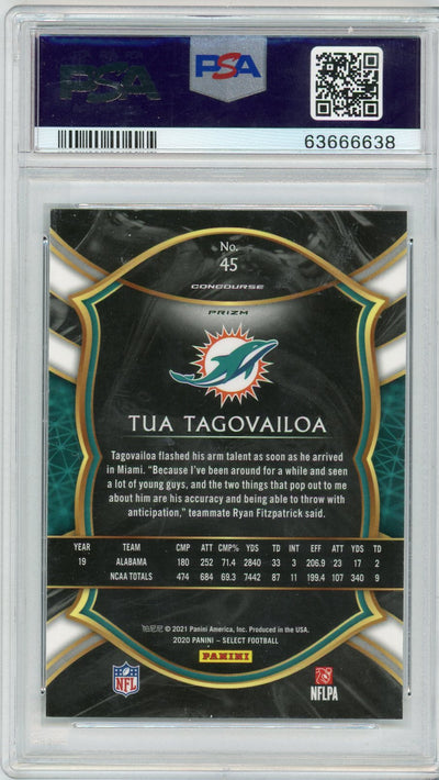 Tua Tagovailoa 2020 Panini Select Concourse Silver Prizm rookie card PSA 10