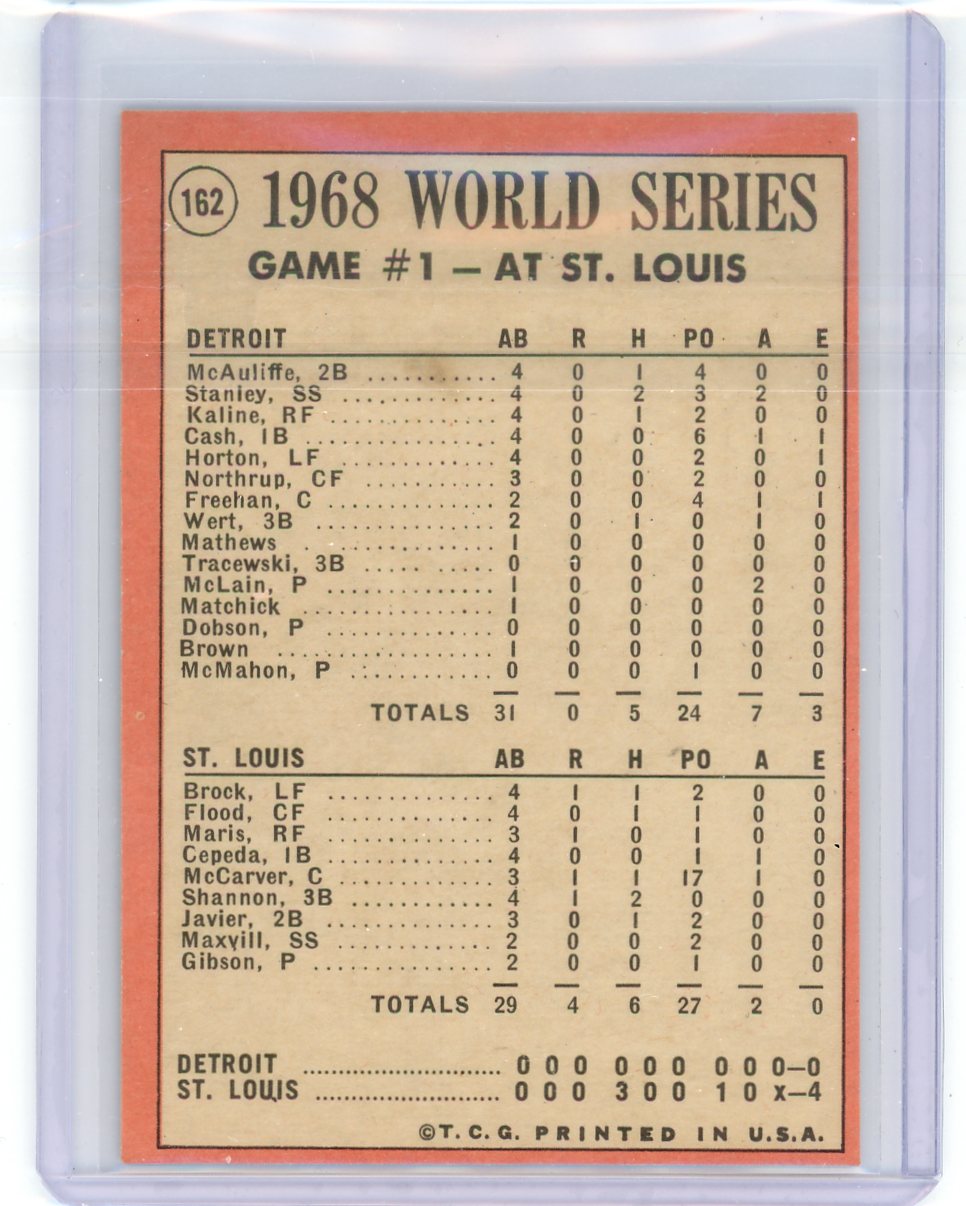 1969 Topps #162 World Series Gm. 1 Sporting News "Gibson Fans 17; Sets New Record!"