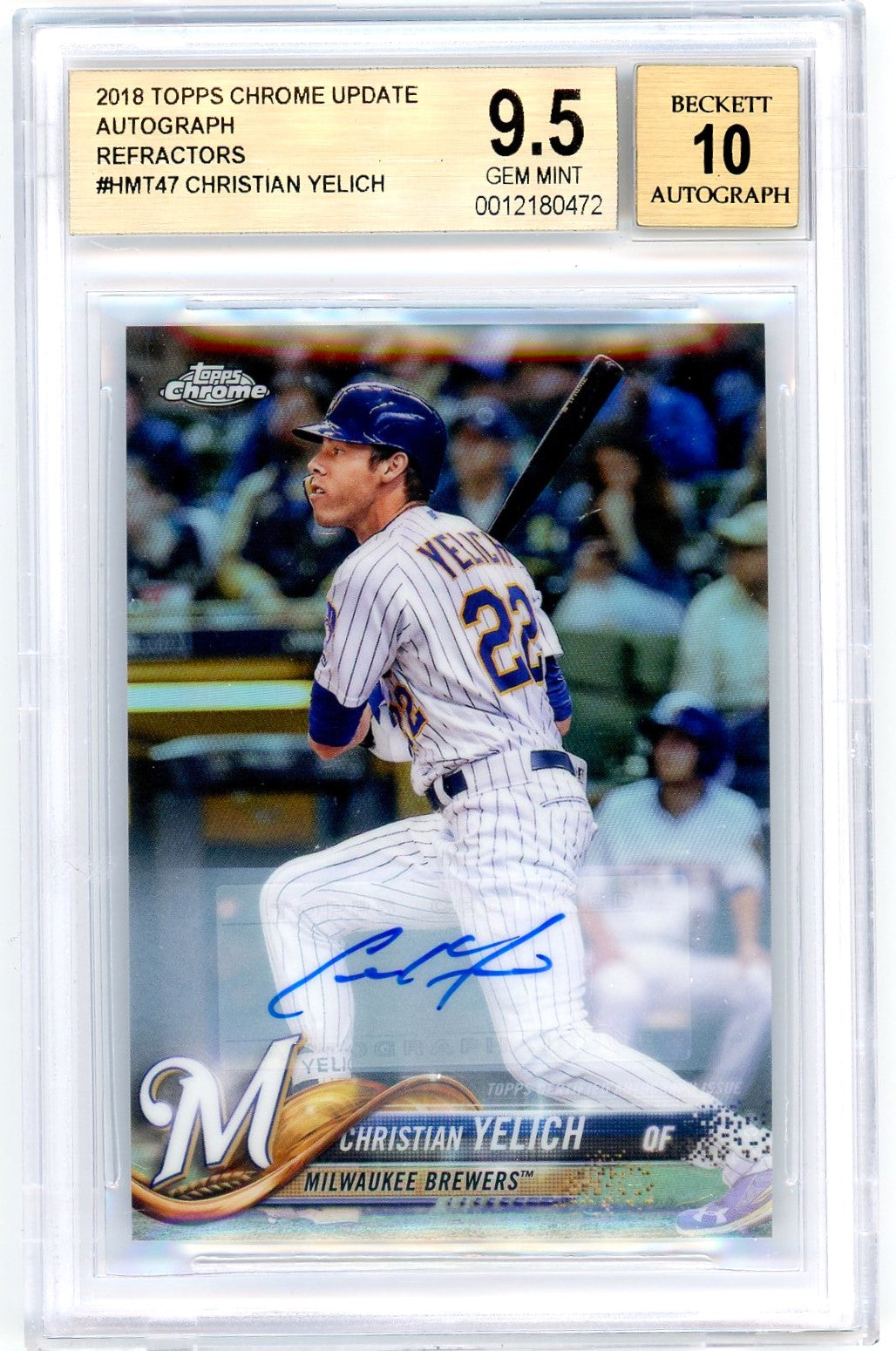 2018 Topps Chrome Update Autograph Refractors Christian Yelich BCG 9.5, 10