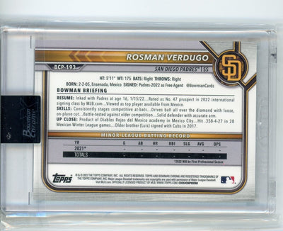 Rosman Verdugo 2022 1st Bowman Chrome X Green X-Fractor #'d 28/31