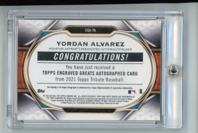 Yordan Alvarez 2021 Topps Tribute Engraved Greats Autographs #'d 12/50