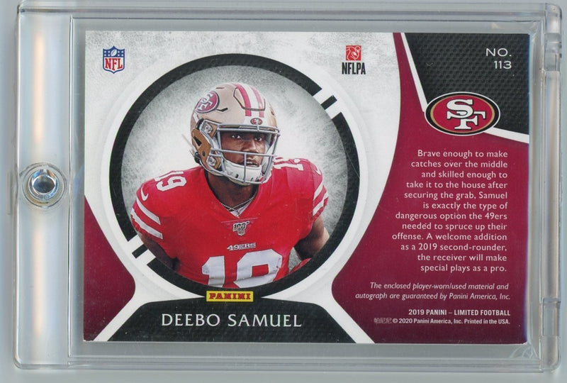 Deebo Samuel 2019 Panini Limited Patch Auto Rookie Card 