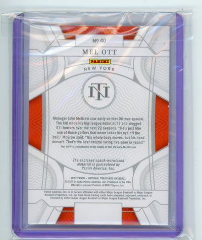 Mel Ott 2022 Panini National Treasures Holo Gold #'d 10/10