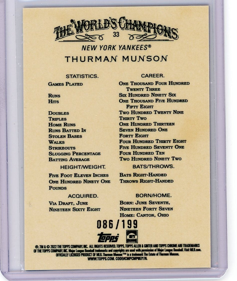 Thurman Munson 2022 Topps Chrome Allen & Ginter fuchsia refractor 