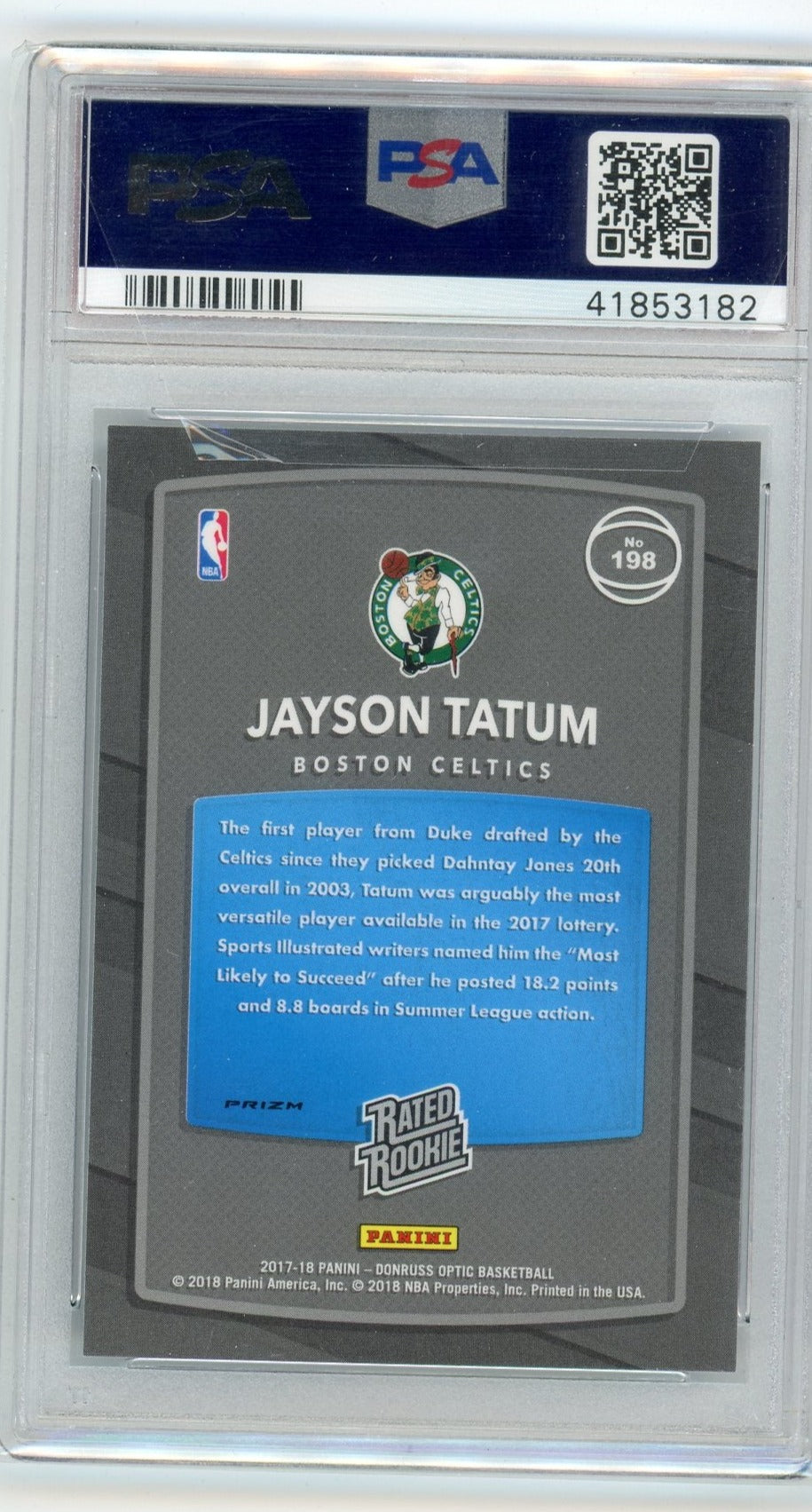 Jayson Tatum 2017-18 Panini Donruss Optic Holo PSA 10