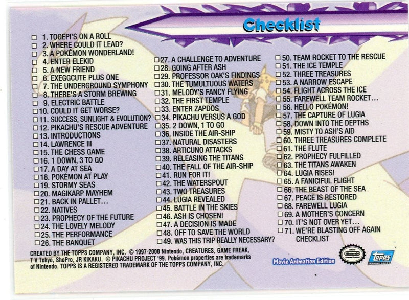 Lugia Pokémon The Movie 2000 Checklist Foil