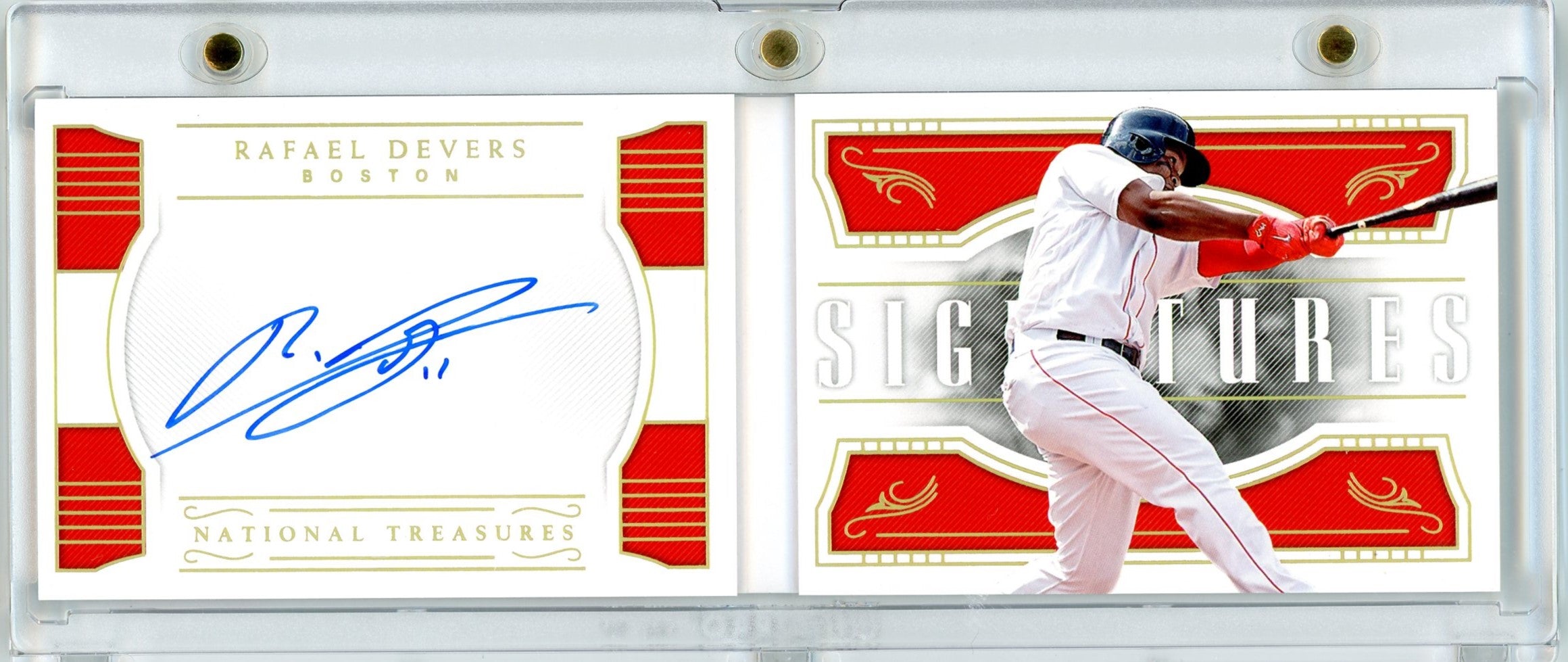 Rafael Devers 2018 Panini National Treasures NT Signature Booklet Gold #'d 05/10