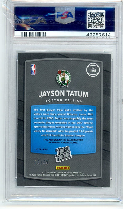 2017-18 Panini Donruss Optic Blue Jayson Tatum Auto  #/49 PSA 10 Gem Celtics