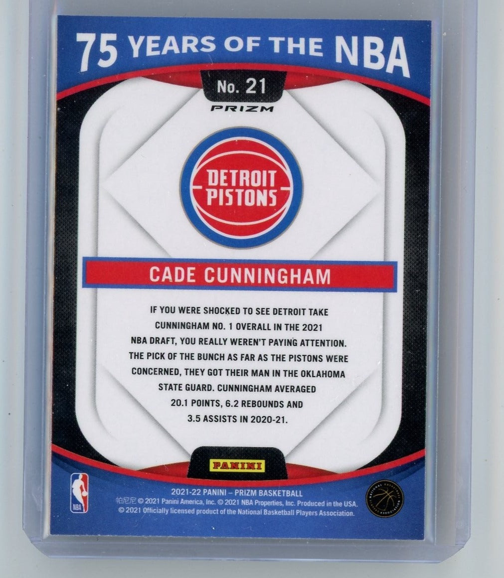 Cade Cunningham 2022 Panini Prizm 75 Years of the NBA Silver Prizm #21