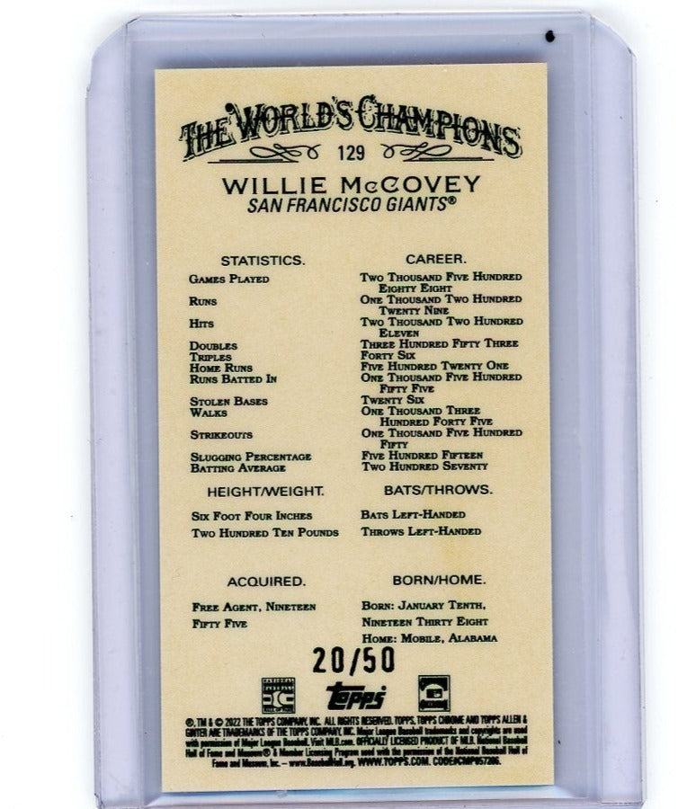 Willie McCovey 2022 Topps Chrome Allen & Ginter gold refractor mini #'d 20/50