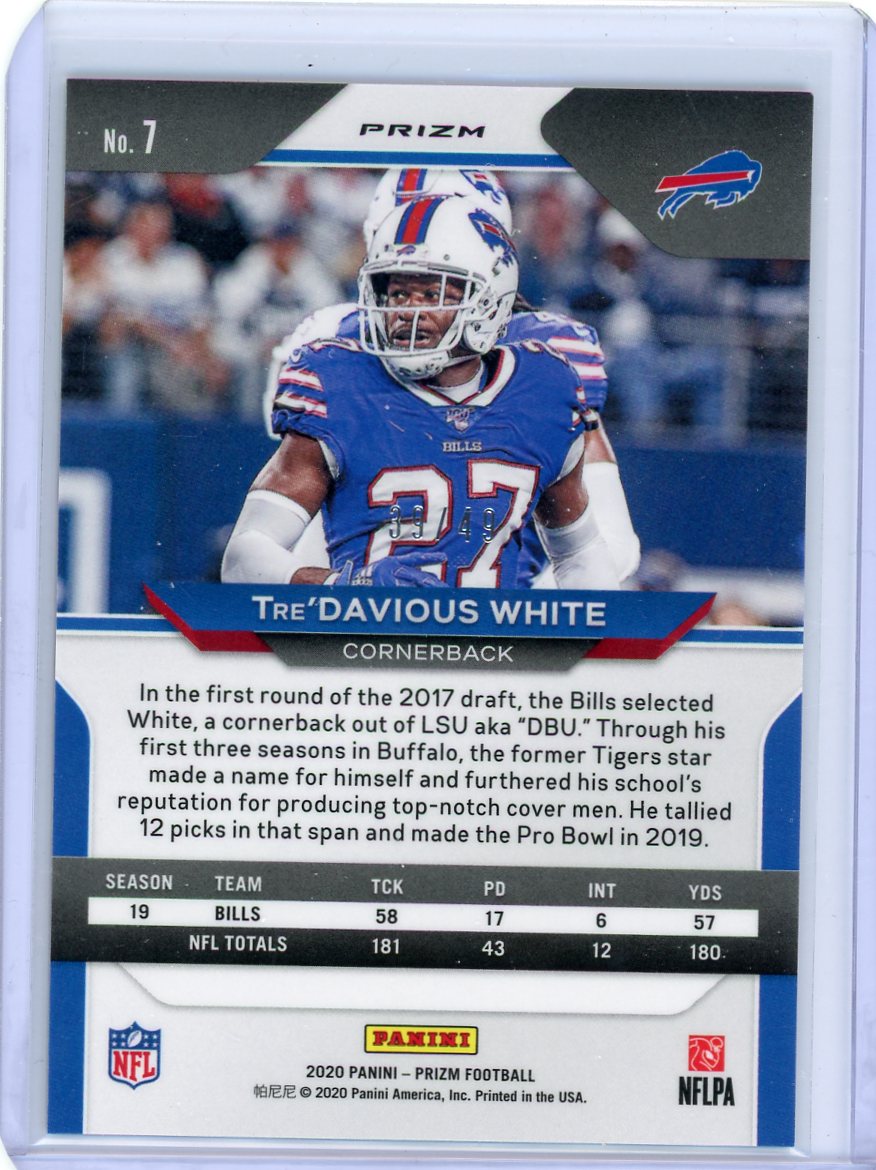 Tre'Davious White 2020 Panini Prizm 39/49 #7 Red Yellow Prizm