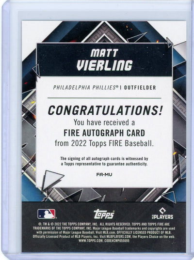 Matt Vierling 2022 Topps Fire base autograph rookie card