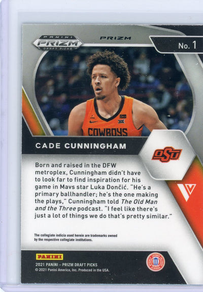 Cade Cunningham 2022 Panini Prizm Draft Picks Choice Image Variation #1 Y/G/B Prizm rookie card